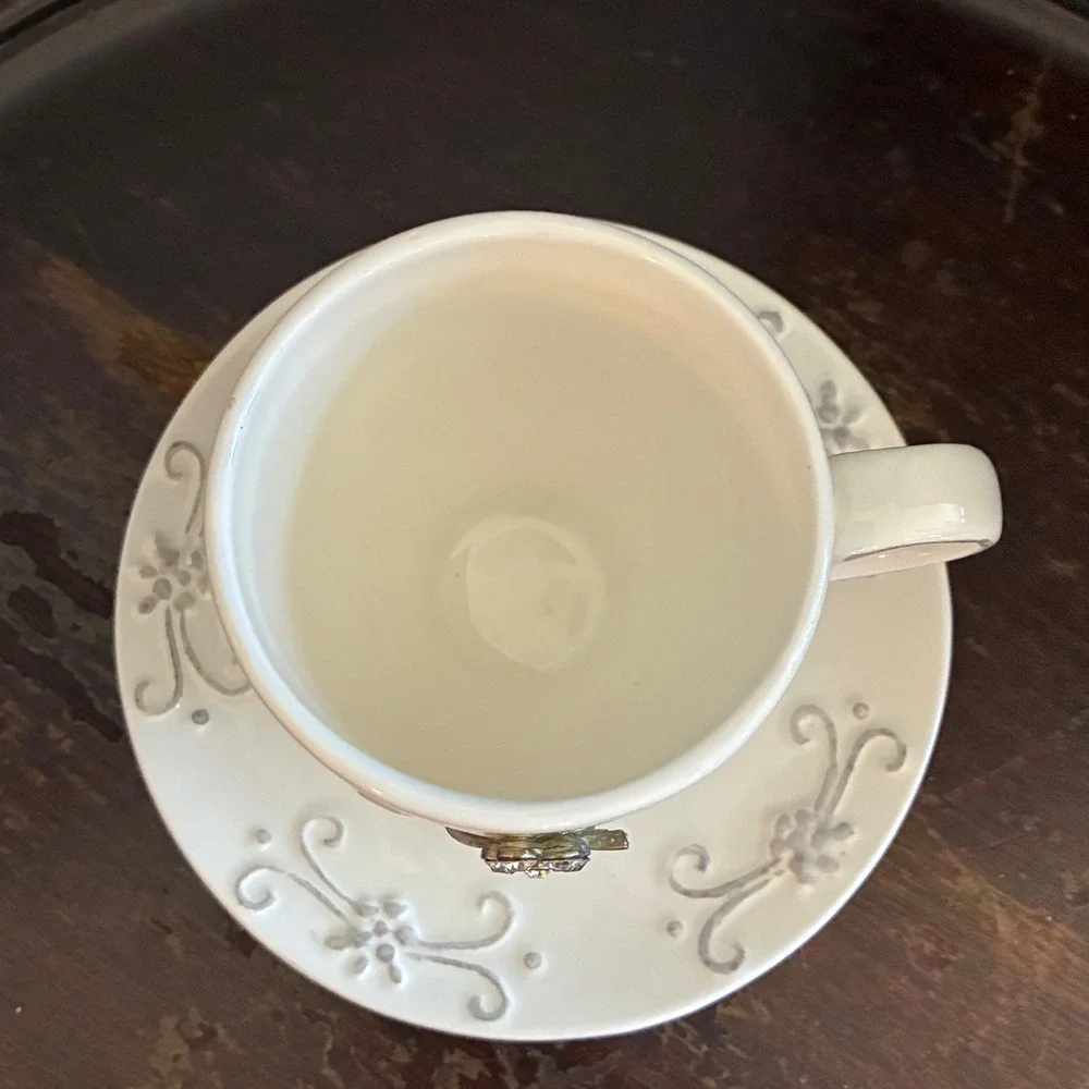 Romantic Cottage Rhinestone Floral‎ Teacup & Saucer Princess Tea Party Decor